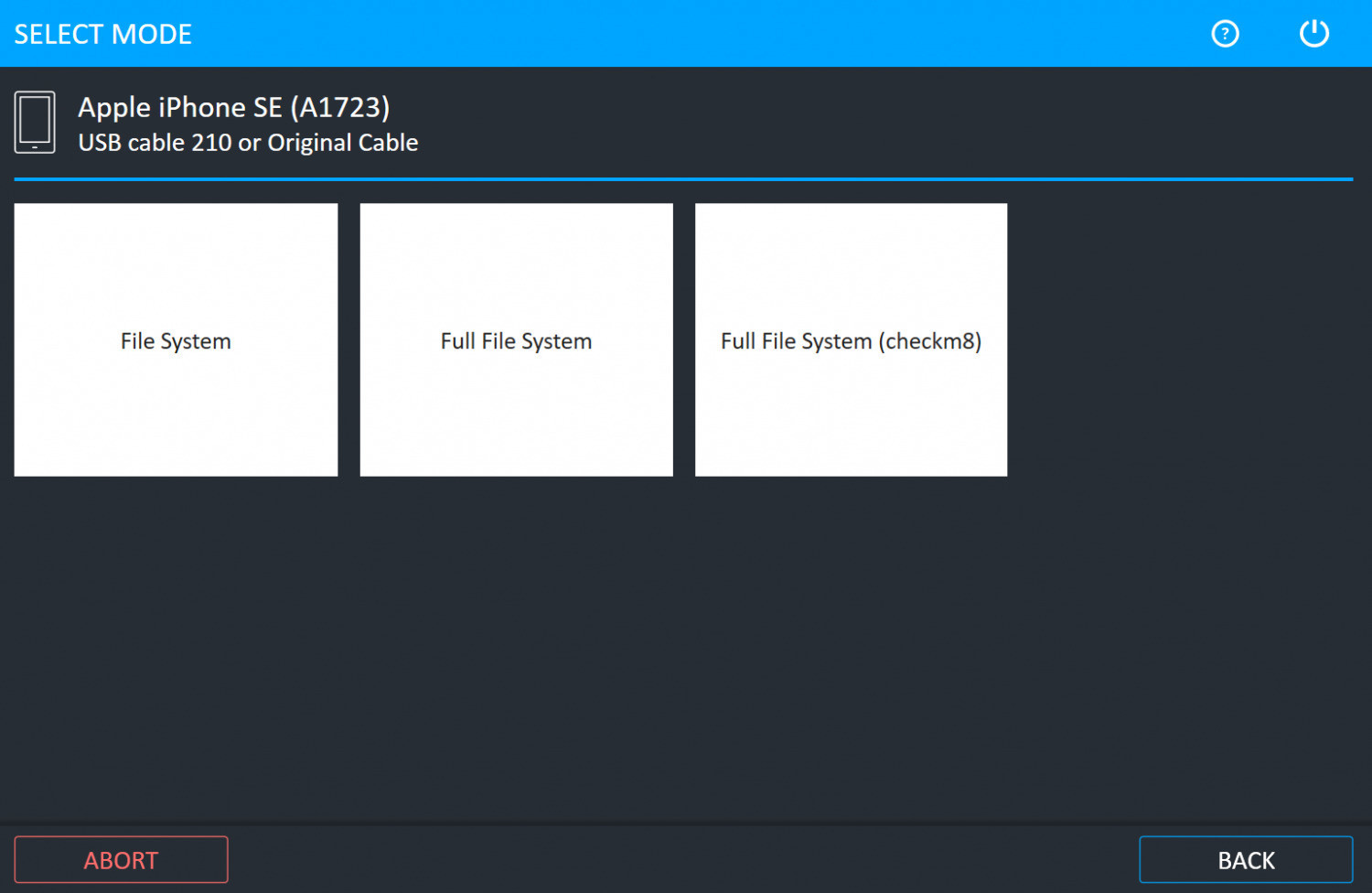 Gambar 2. Untuk menggunakan metode Full File System dengan fitur Checkm8, pilih menu Full File System (checkm8).